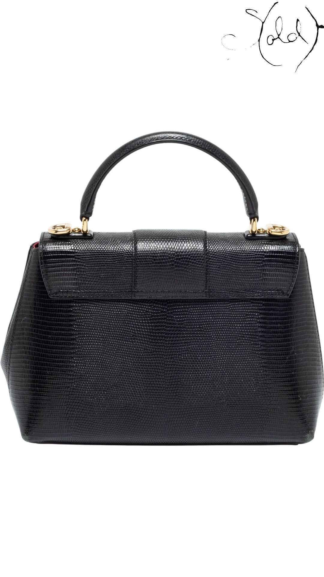 Dolce & Gabbana Bags Dolce & Gabbana Black Lizard - Embossed Top Handle Bag Gold Hardware | Sold Attire
