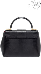 Dolce & Gabbana Black Lizard-Embossed Top Handle Bag Gold Hardware, Back view | Sold Attire