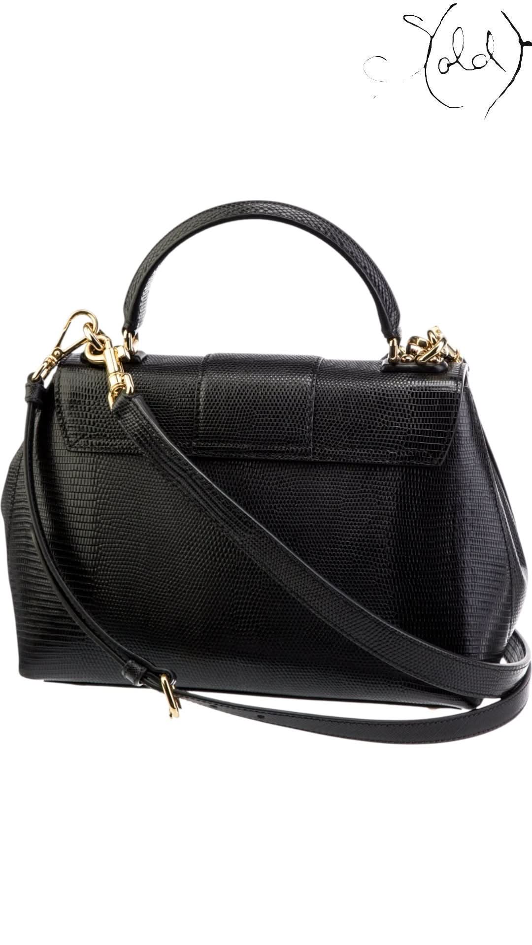 Dolce & Gabbana Bags Dolce & Gabbana Black Lizard - Embossed Top Handle Bag Gold Hardware | Sold Attire