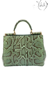 Dolce & Gabbana green python Miss Sicily tote rear view on pure white
