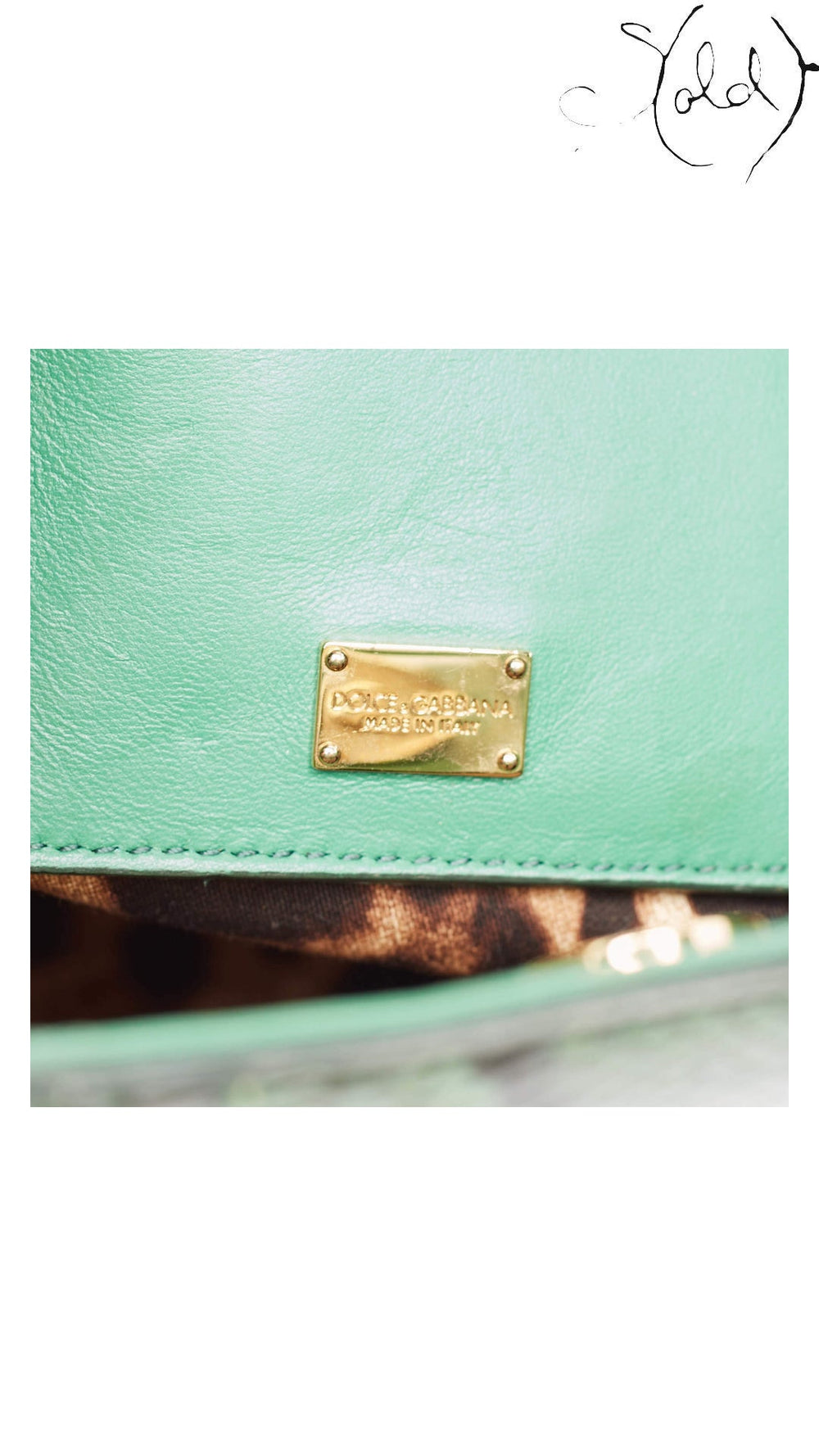 Dolce & Gabbana Made in Italy logo plaque inside green python Miss Sicily tote