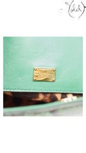Dolce & Gabbana Made in Italy logo plaque inside green python Miss Sicily tote