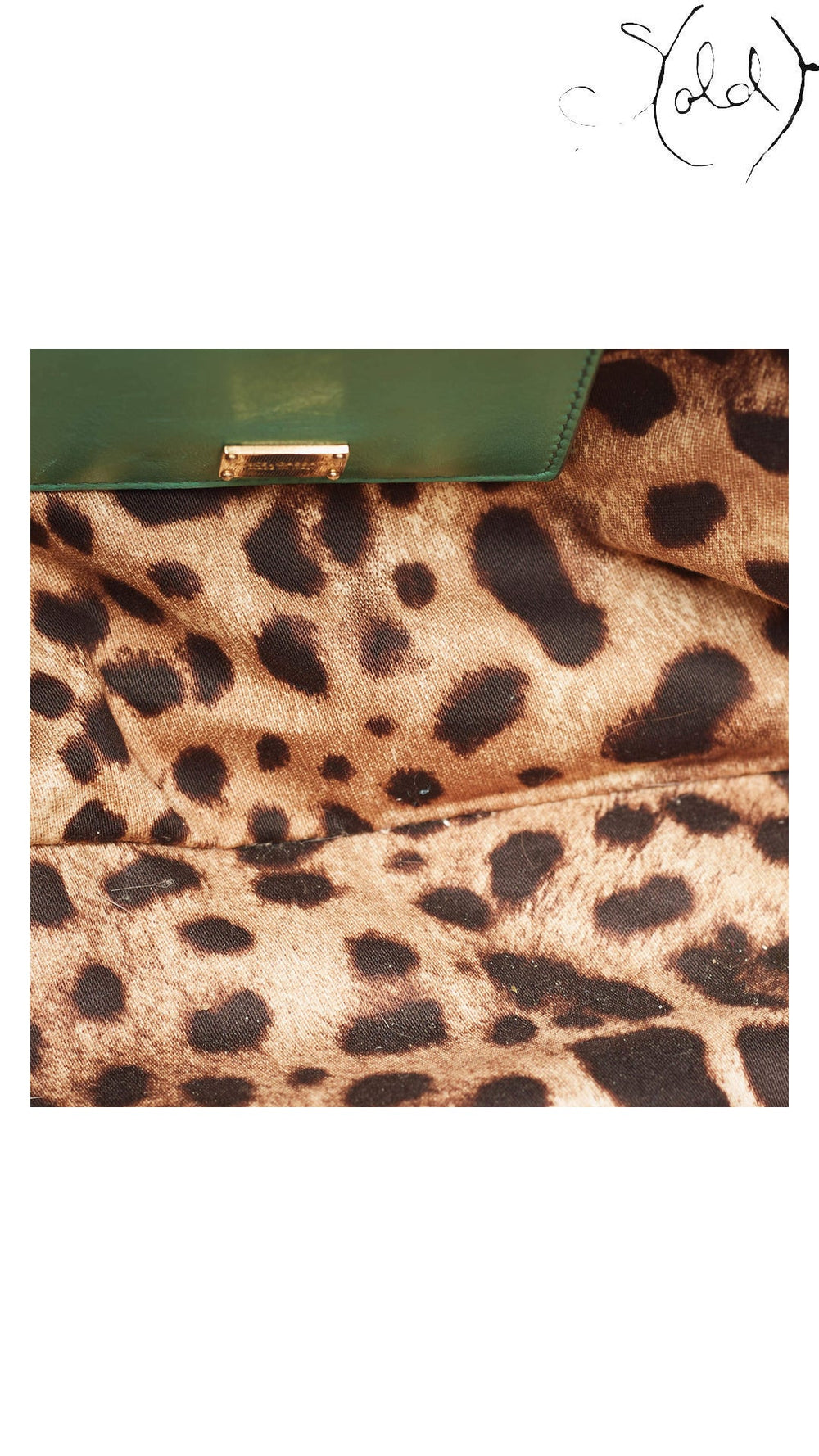 Leopard-print fabric interior of Dolce & Gabbana green python Miss Sicily tote