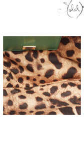 Leopard-print fabric interior of Dolce & Gabbana green python Miss Sicily tote