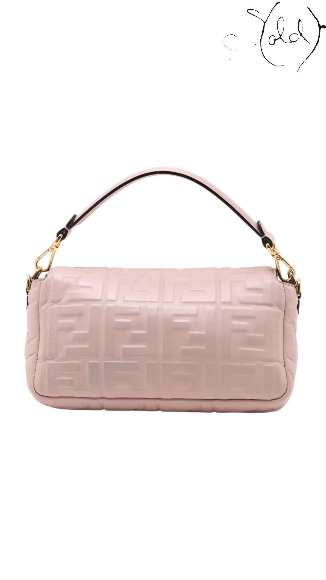 Sold Attire pink embossed calfskin Fendi Mamma Baguette with FF jacquard motif and silver-tone hardware.