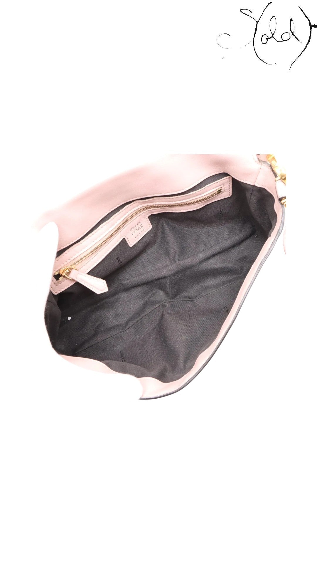 Sold Attire pink embossed calfskin Fendi Mamma Baguette with FF jacquard motif and silver-tone hardware, showing the interior with a zip pocket.