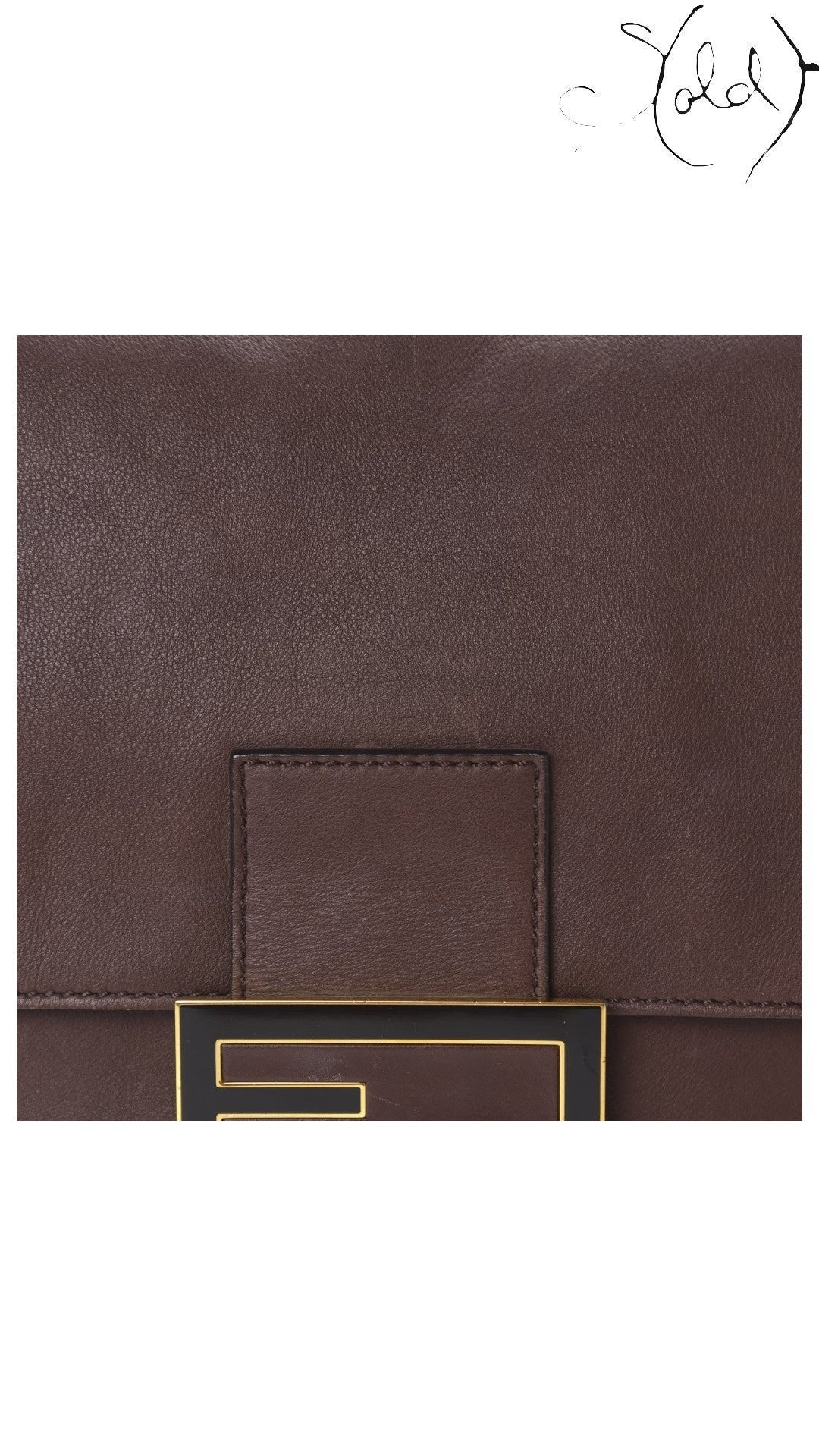 Fendi Big Forever Mama Baguette Brown Calfskin leather detail