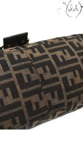 Fendi Mamma Baguette Brown Zucca canvas top seam and stitching detail, Sold Attire.