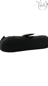 Sold Attire black jersey Fendi Mamma Baguette shoulder bag with leather trim and gold-tone FF logo closure.