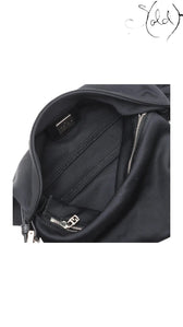 Sold Attire black Fendi Mamma Baguette shoulder bag in jersey with leather trim and gold-tone FF logo.