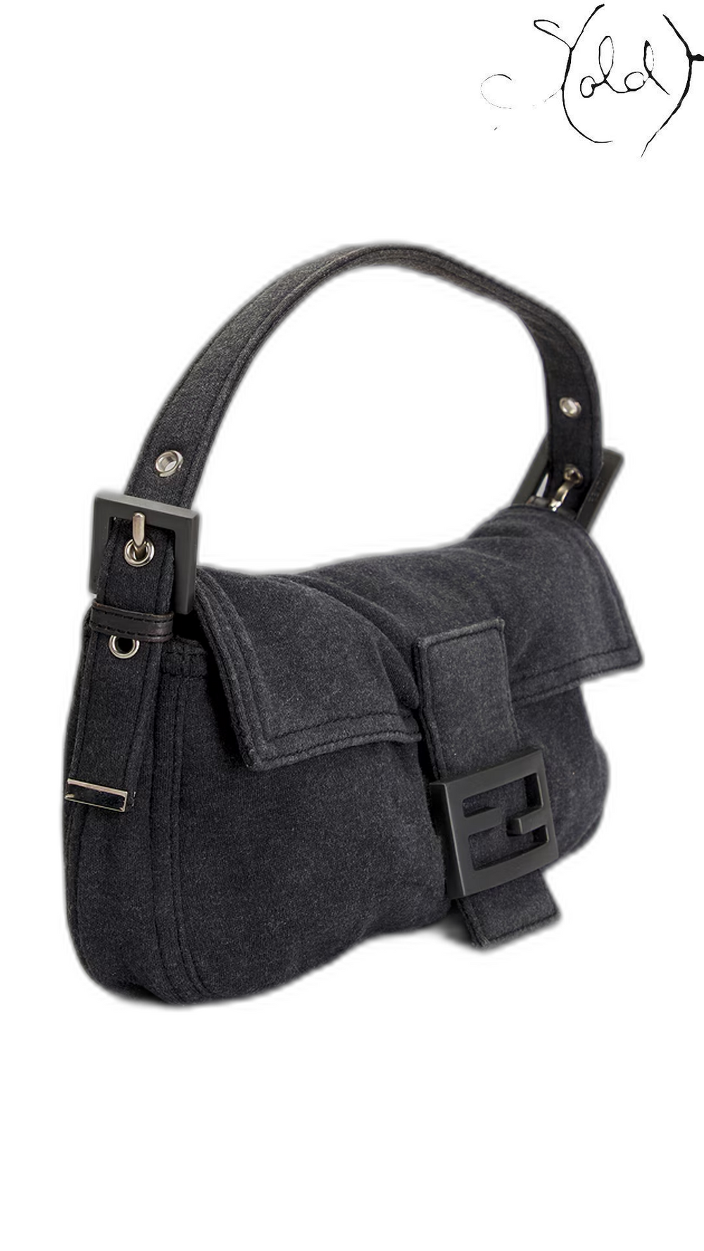 Fendi Baguette 26424 Grey Cotton Shoulder Bag 4