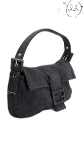 Fendi Baguette 26424 Grey Cotton Shoulder Bag 4
