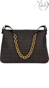 Fendi Brown Zucca Canvas Mamma Baguette Shoulder Bag, Back view | Sold Attire