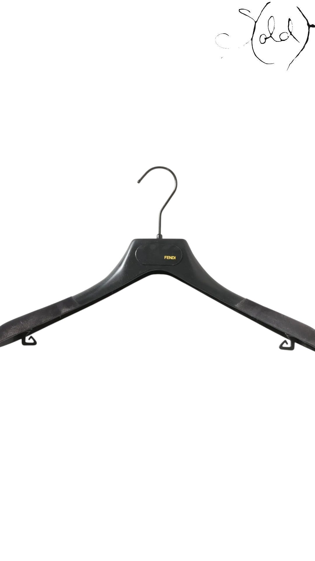 Sold Attire Fendi black plastic hanger with gold Fendi logo, for sleeveless wool dress
