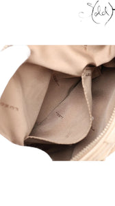 Sold Attire beige leather Fendi Knot shoulder bag with jacquard lining and gold-tone zipper.