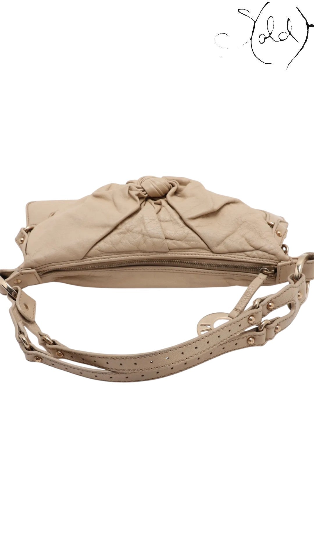 Sold Attire beige leather Fendi Knot shoulder bag with gold-tone hardware and knotted detail.