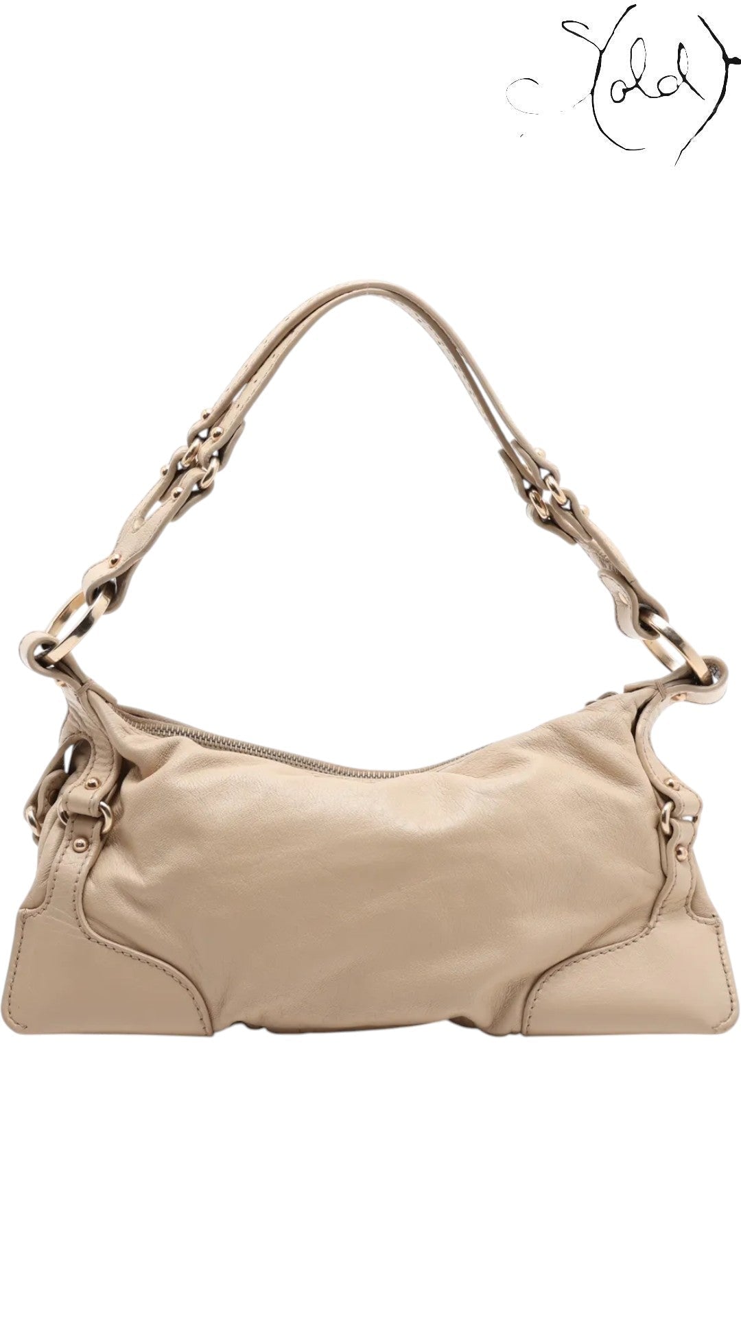 Sold Attire beige leather Fendi Knot shoulder bag with gold-tone hardware and a single strap.