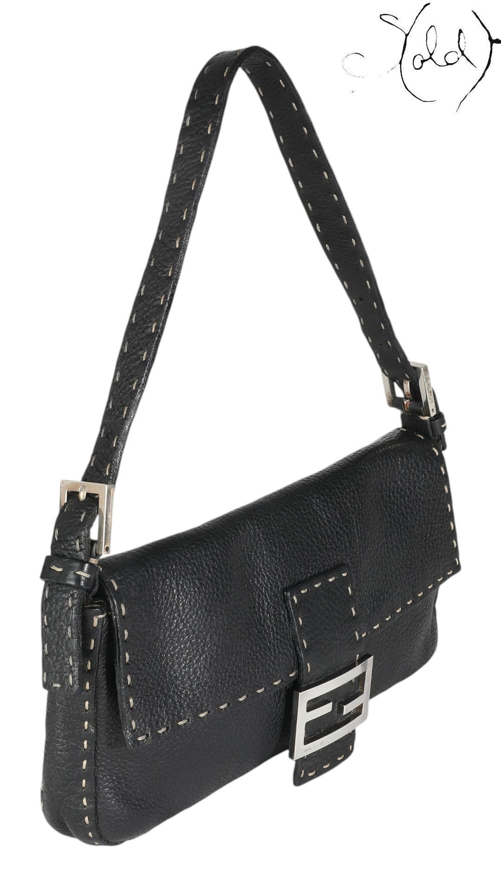 Fendi Selleria Baguette Black Calfskin - profile view | Sold Attire