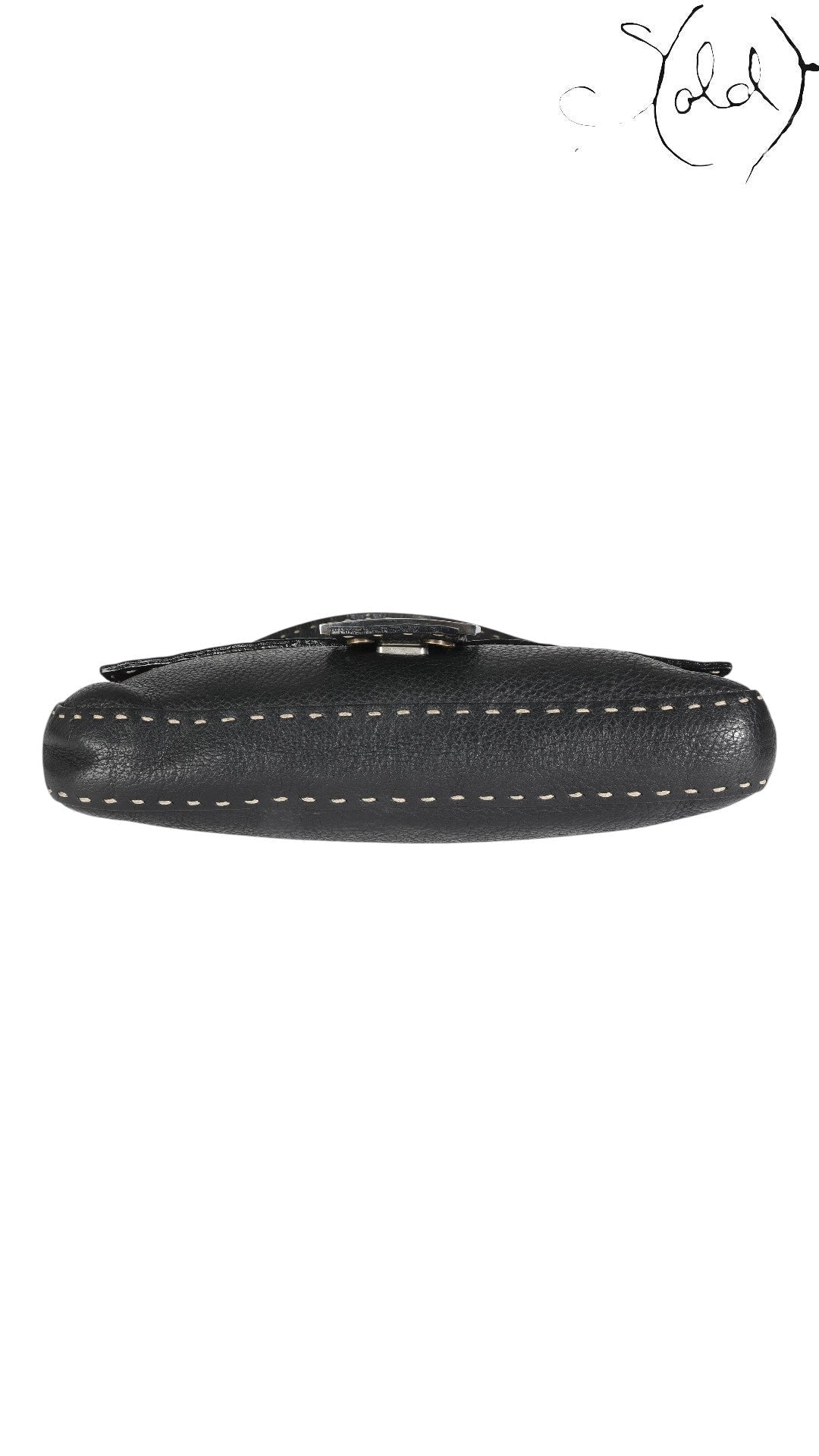 Fendi Selleria Baguette Black Calfskin - interior stamp detail | Sold Attire