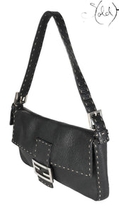 Fendi Selleria Baguette Black Calfskin - side view | Sold Attire
