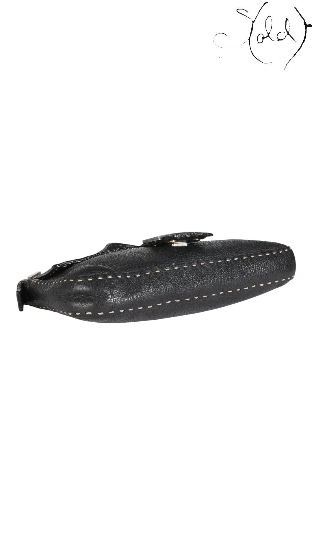 Fendi Selleria Baguette Black Calfskin - clasp and hardware detail | Sold Attire