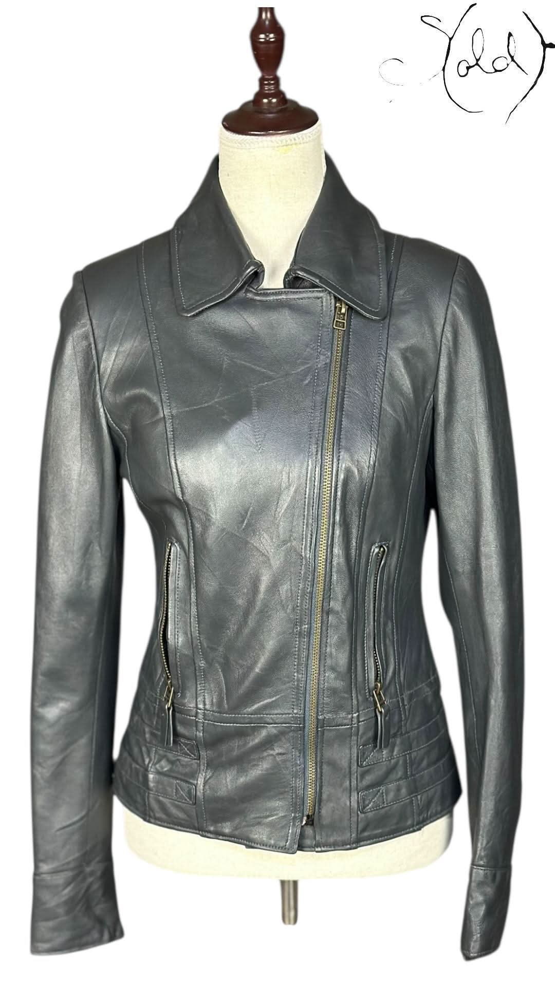 Gianni Versace Leather Biker Jacket Grey 1990s Size XS | Sold AttireLeather JacketVersaceSold Attire