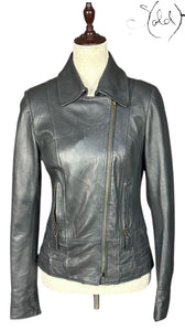 Gianni Versace Leather Biker Jacket Grey 1990s Size XS, Detail view | Sold Attire