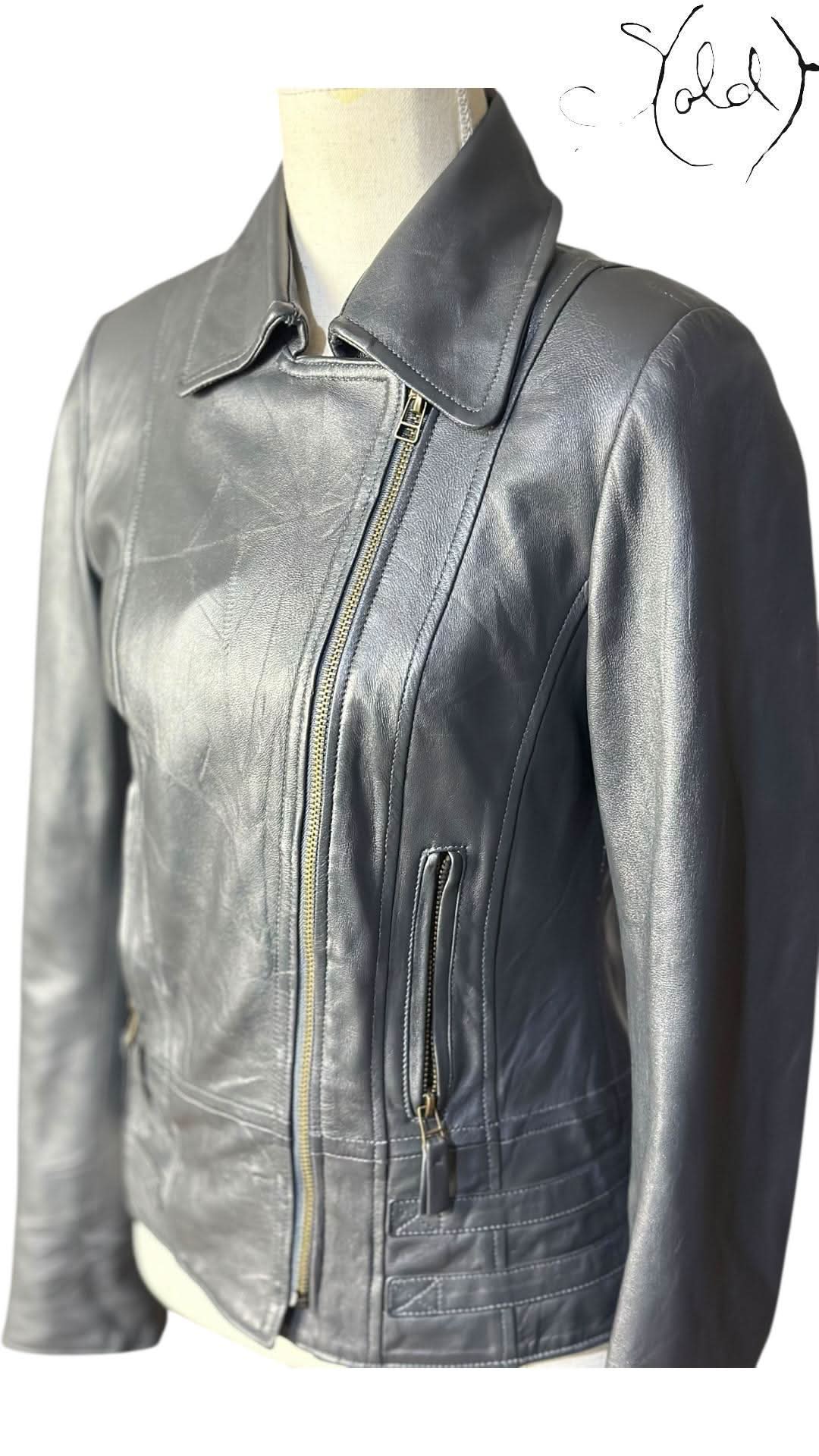 Gianni Versace Leather Biker Jacket Grey 1990s Size XS | Sold AttireLeather JacketVersaceSold Attire