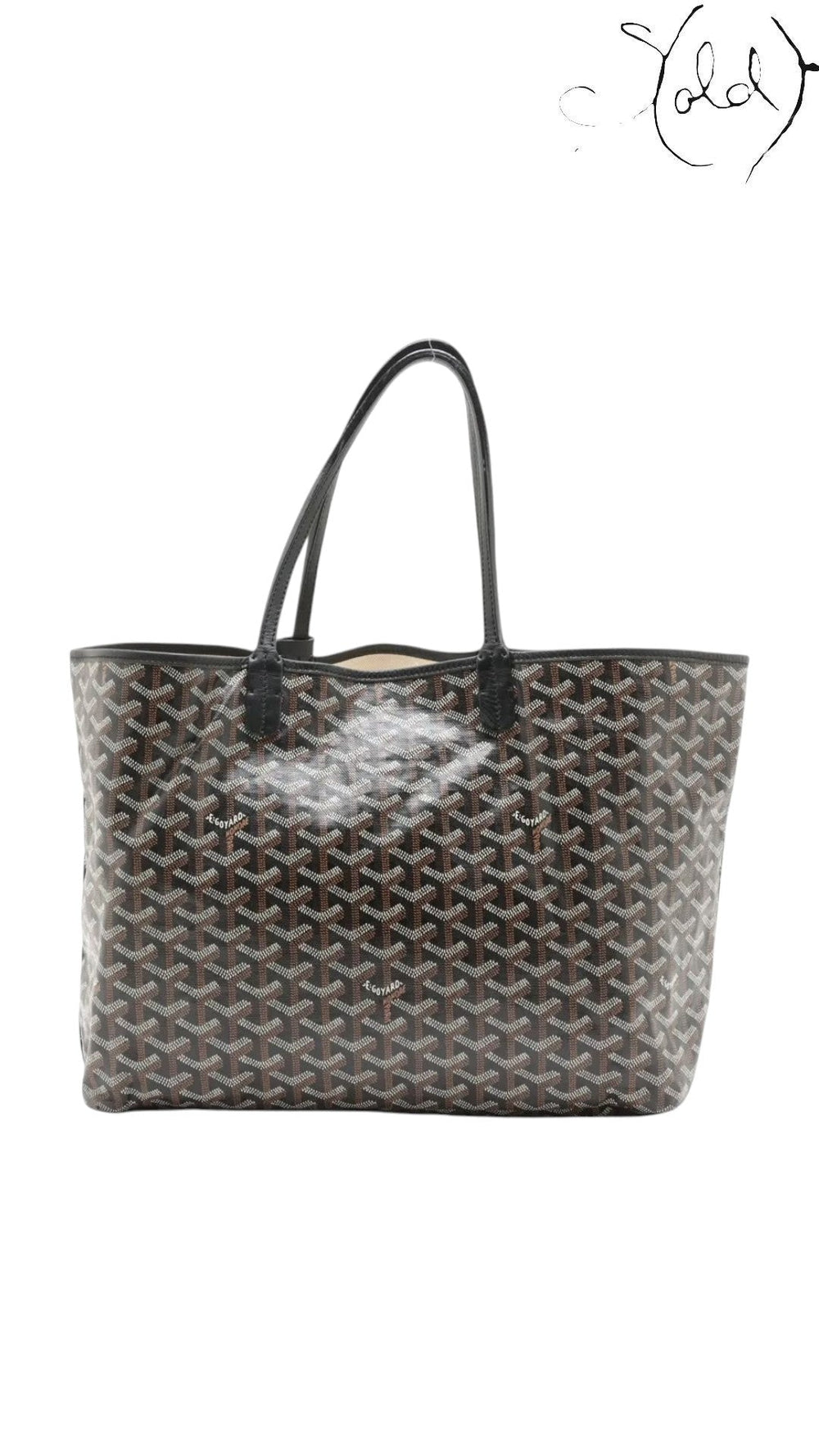 Sold Attire pre-owned Goyard Saint Louis PM tote in black Goyardine coated canvas with black leather trim.