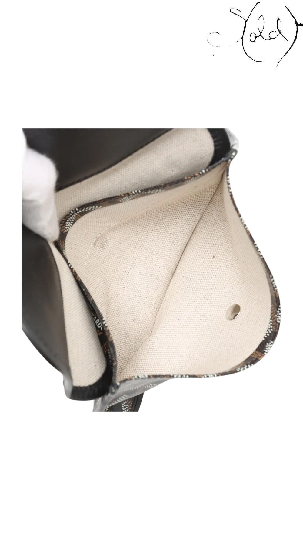 Sold Attire pre-owned Goyard Saint Louis PM tote interior showing natural canvas lining and black leather trim