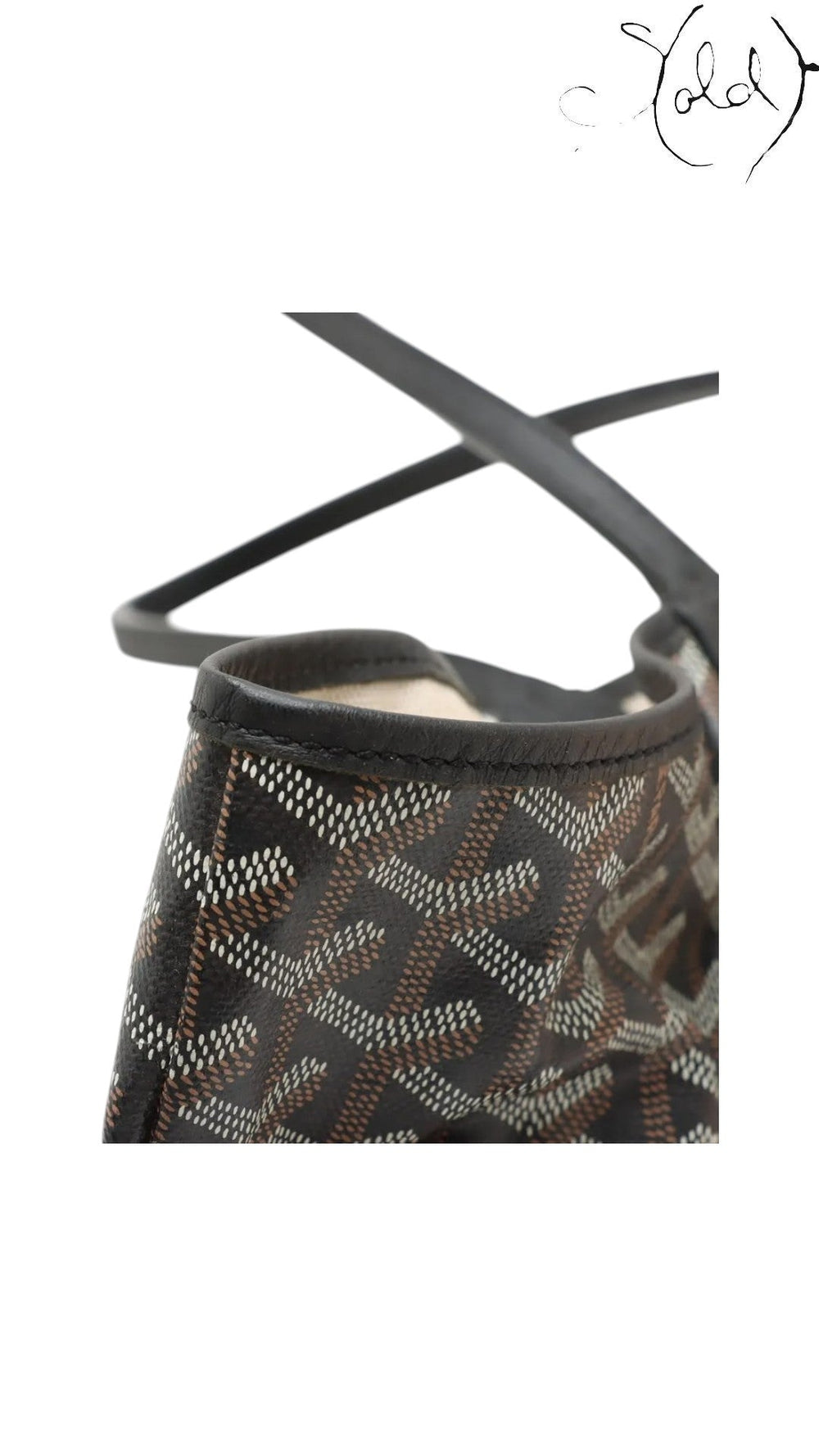 Sold Attire Goyard Saint Louis PM tote featuring black Goyardine coated canvas and black leather trim detail