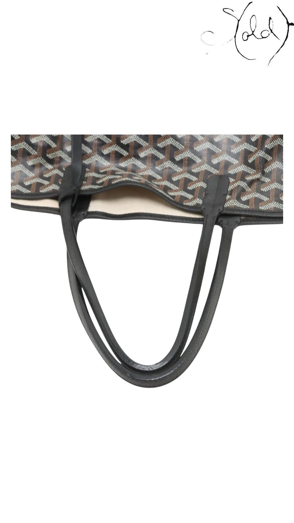 Sold Attire Goyard Saint Louis PM tote featuring black Goyardine coated canvas and black leather shoulder straps.