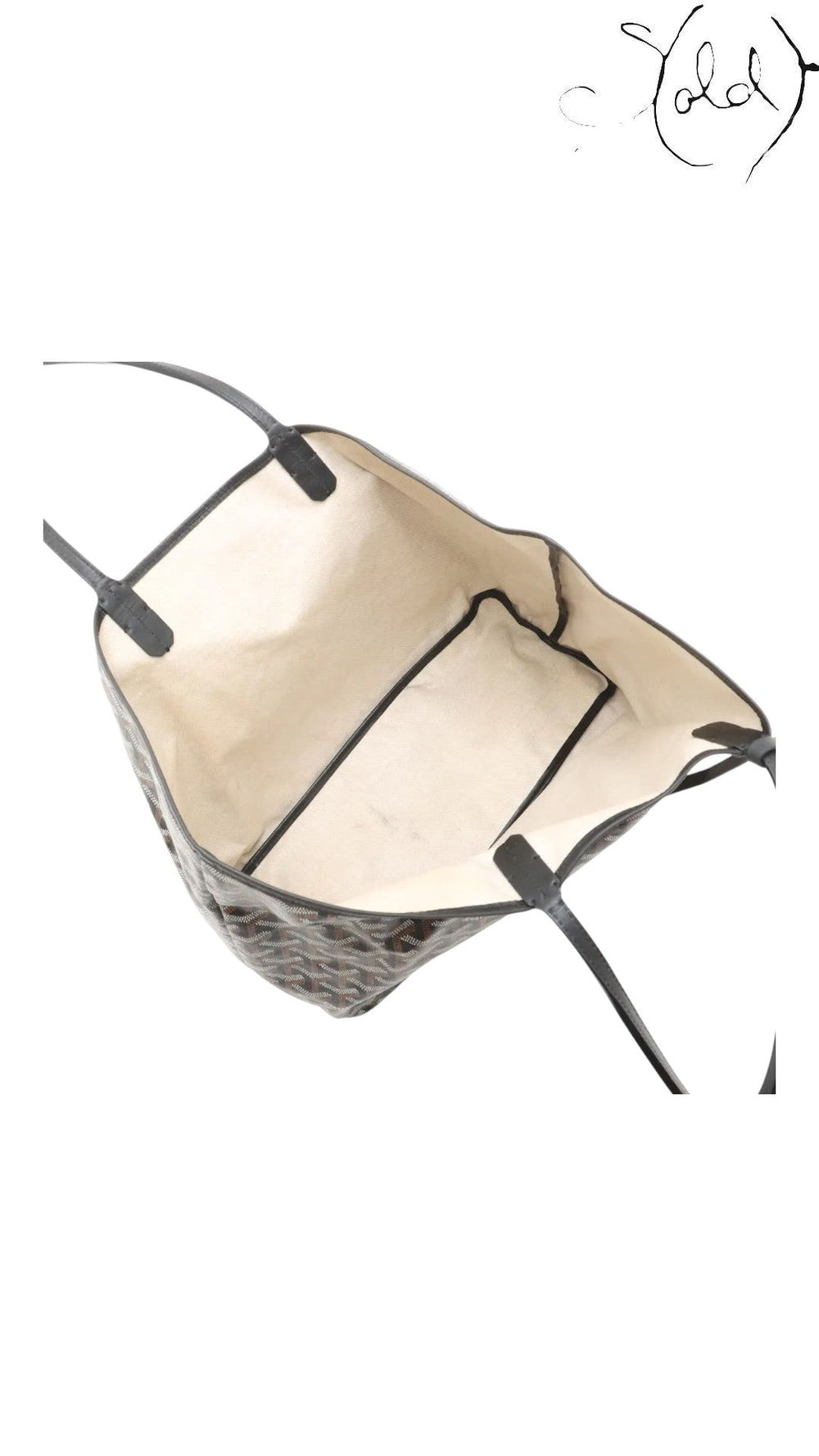 Sold Attire Goyard Saint Louis PM tote interior view showing natural canvas lining and black leather trim details