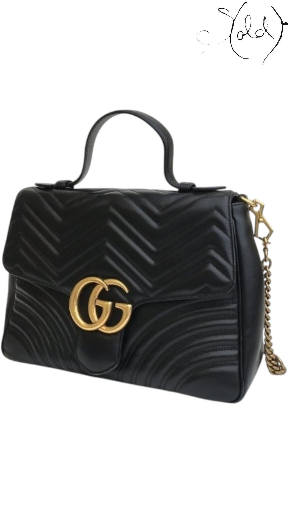 Gucci Black GG Marmont Top Handle Bag, Detail view | Sold Attire