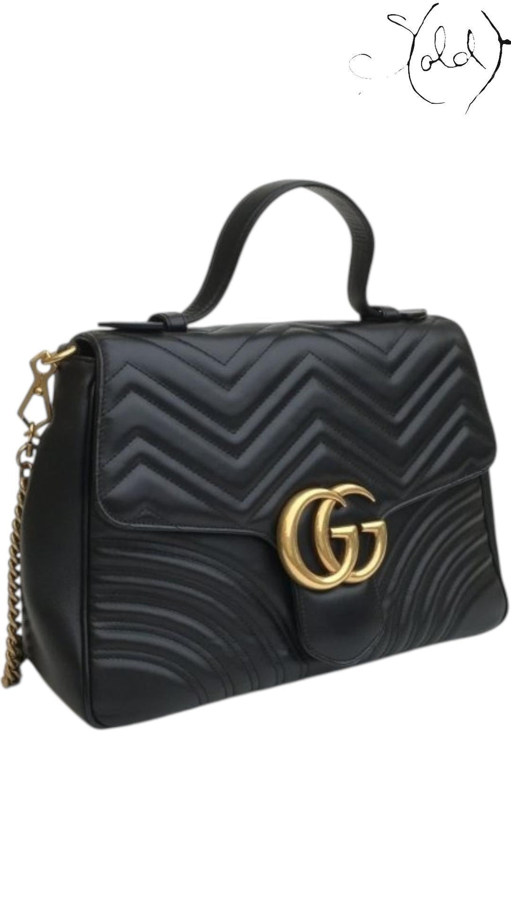 Gucci Black GG Marmont Top Handle Bag, Interior view | Sold Attire