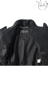 Sold Attire Gucci Tom Ford era black wool blazer, size 40, with a chain detail at the collar and a full lining.