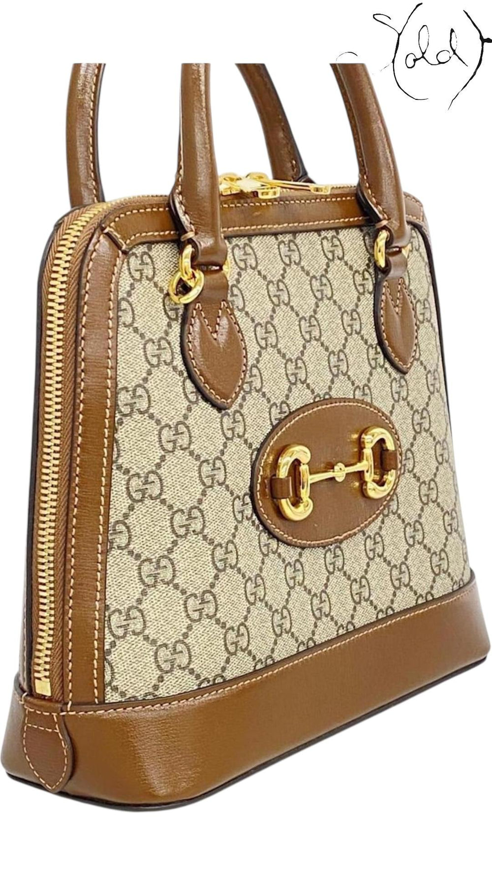 Gucci Brown Horsebit Handbag with Gold Hardware, Back view | Sold Attire
