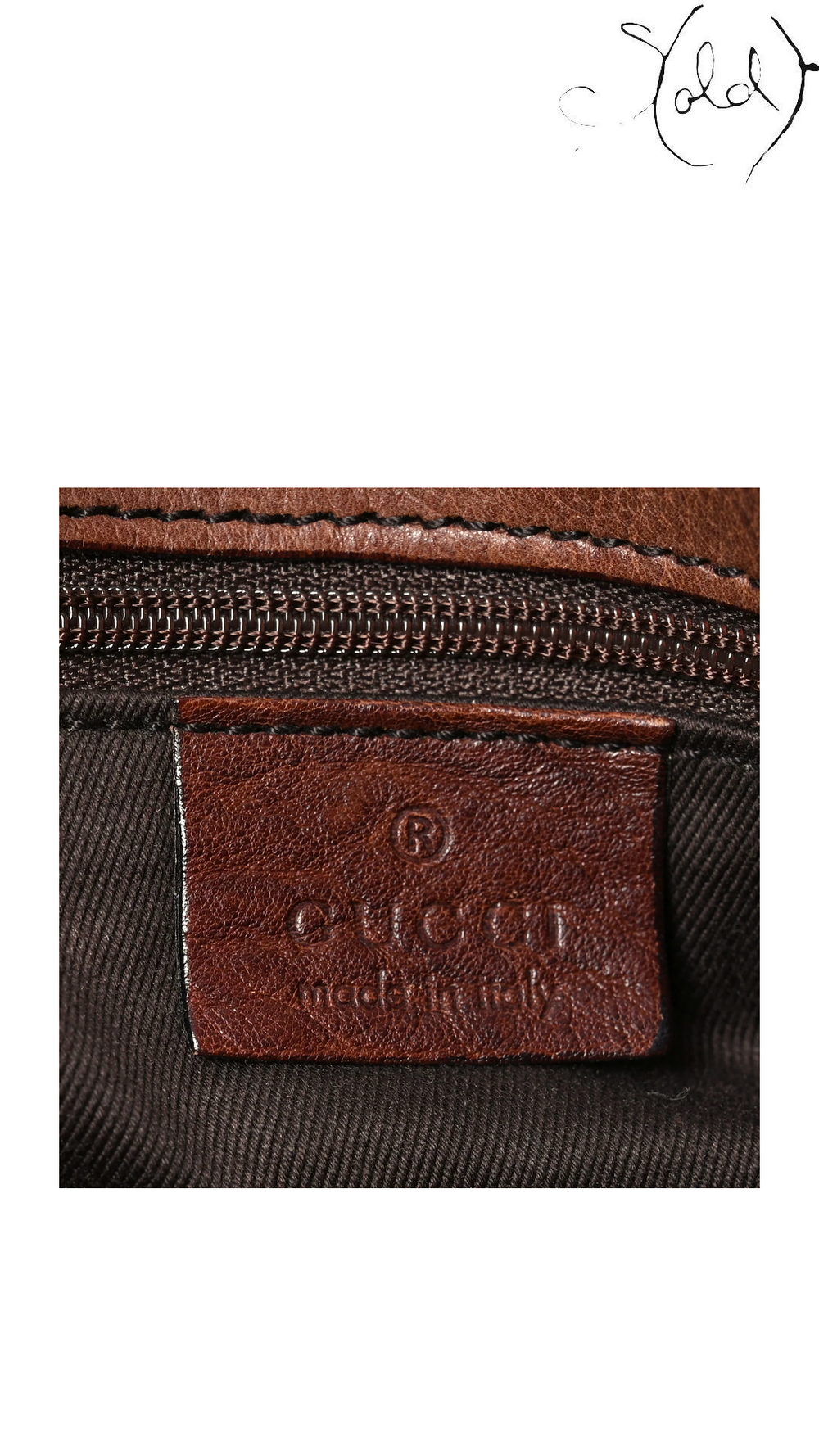 Gucci Monogram Canvas Shoulder Bag Brown, brand label detail