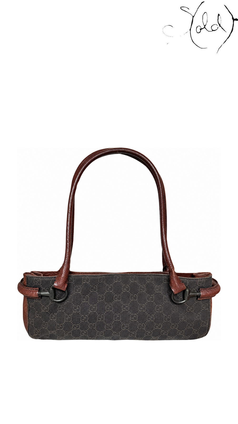 Gucci Monogram Shoulder Bag, front view with exposure lifted to show the GG canvas weave and brown leather details