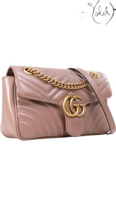 Gucci Dusty Pink GG Marmont Mini Matelassé Shoulder Bag, Interior view | Sold Attire