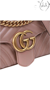 Gucci Dusty Pink GG Marmont Mini Matelassé Shoulder Bag, Hardware detail | Sold Attire