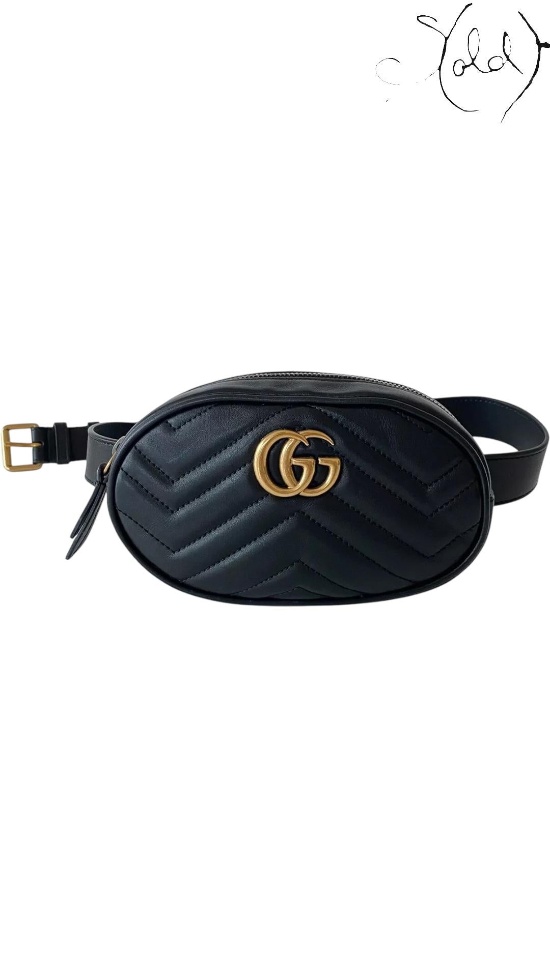 Gucci GG Marmont Belt Bag – Black Matelassé Leather | Sold Attire - Sold Attire