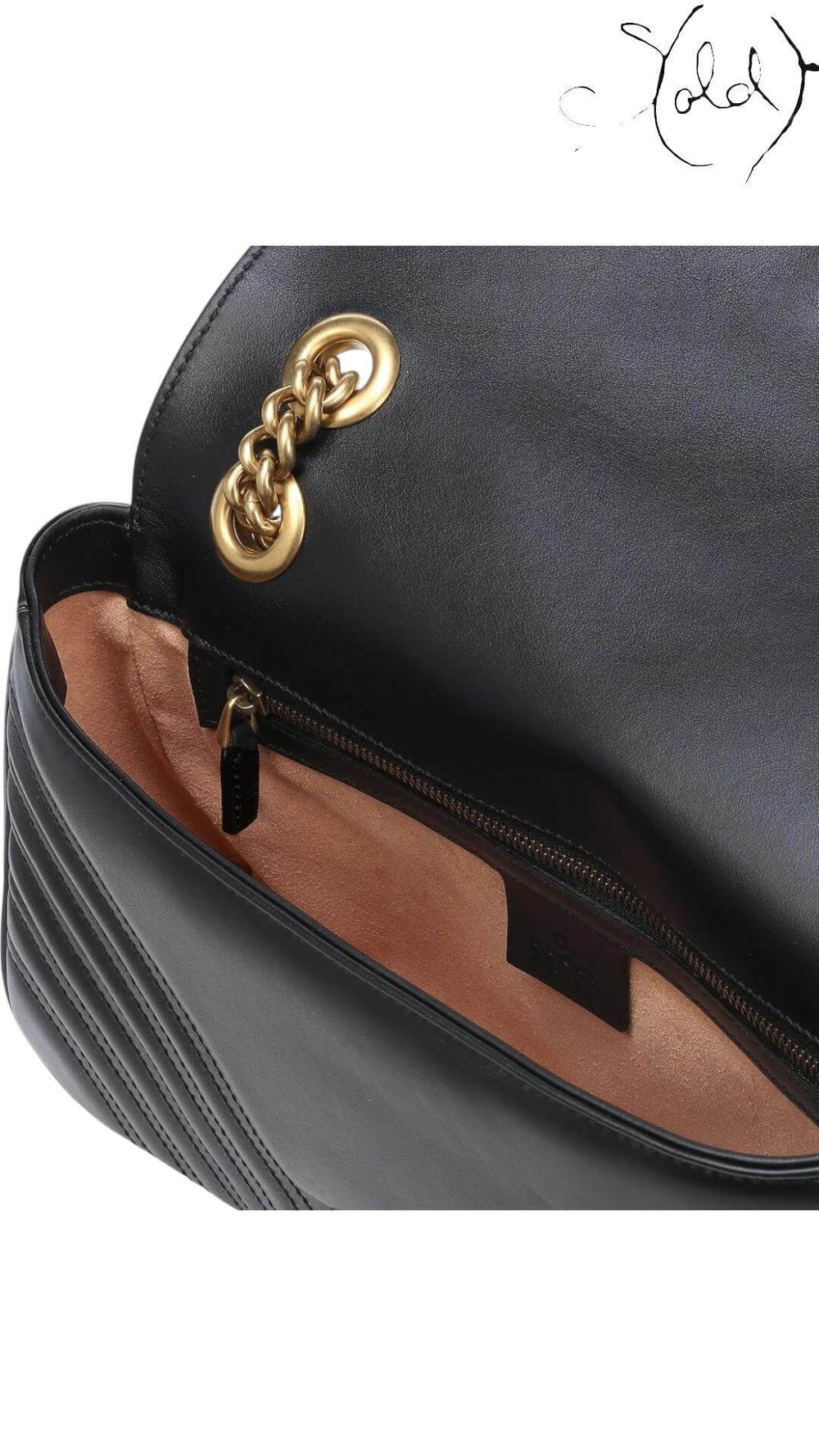 Gucci GG Marmont mini – Black Chevron Leather, Detail view | Sold Attire