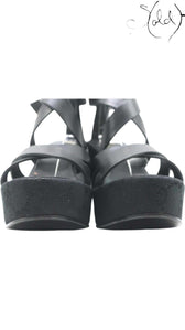 GUCCI GG Monogram Platform Wedge Sandals – Black Leather Icon, Back view | Sold Attire