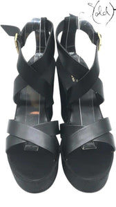 GUCCI GG Monogram Platform Wedge Sandals – Black Leather Icon, Authenticated Pre-Owned | Sold Attire