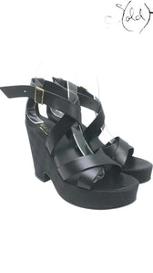 GUCCI GG Monogram Platform Wedge Sandals – Black Leather Icon, Interior view | Sold Attire