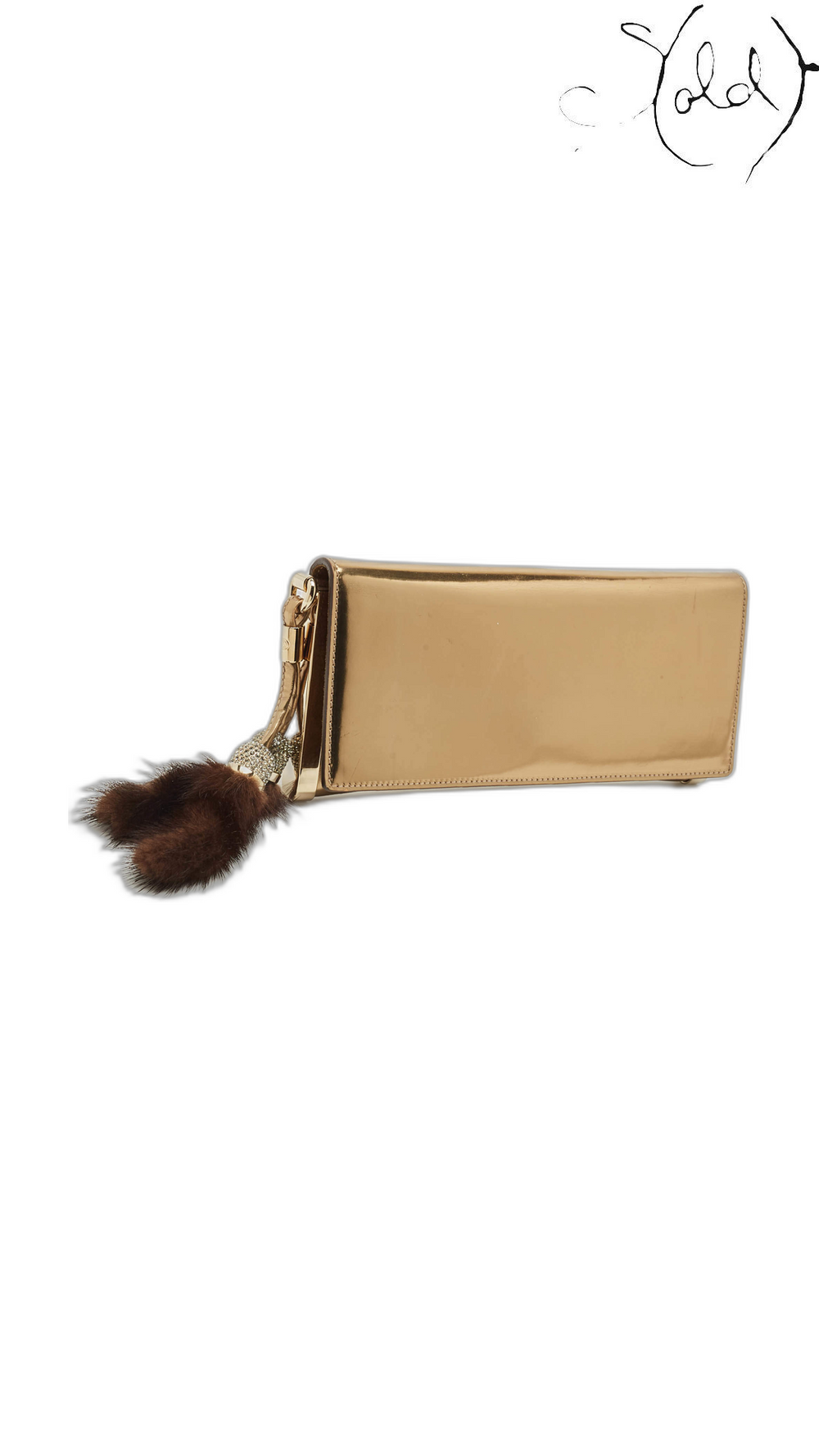Gucci Gold Patent Leather Crystal Tassel Clutch 2