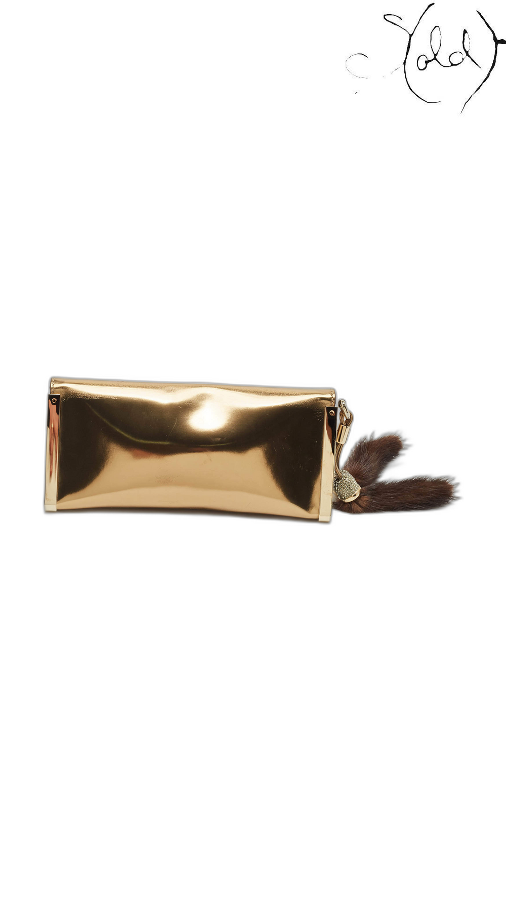 Gucci Gold Patent Leather Crystal Tassel Clutch 3