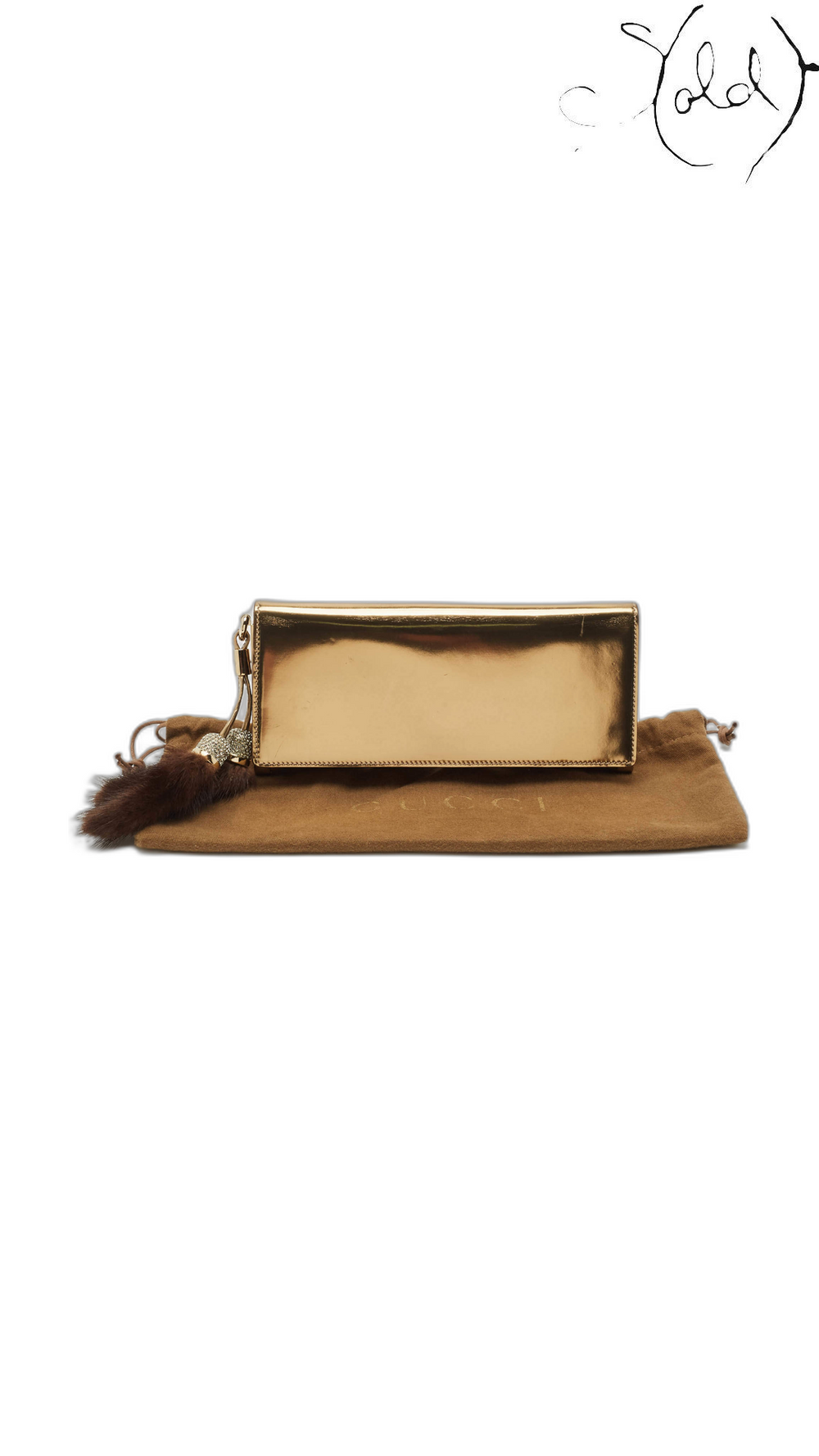 Gucci Gold Patent Leather Crystal Tassel Clutch 6
