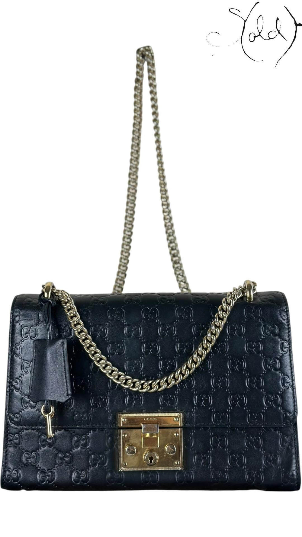 Gucci Guccissima Padlock Shoulder Bag – Noir Luxe, Detail view | Sold Attire